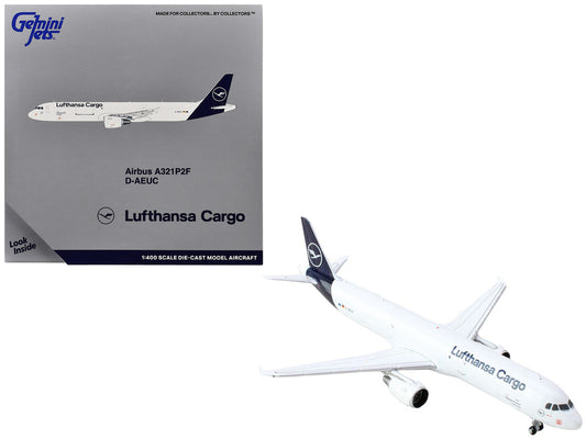 Airbus A321P2F Commercial Aircraft "Lufthansa Cargo" (D-AEUC) White with Blue Tail 1/400 Diecast Model Airplane by GeminiJets-0
