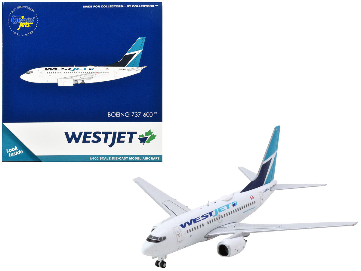 Boeing 737-600 Commercial Aircraft "Westjet Airlines" (C-GWSL) White with Blue Tail 1/400 Diecast Model Airplane by GeminiJets-2