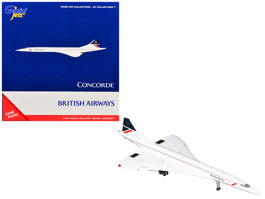 BAC/Aerospatiale Concorde Commercial Aircraft "British Airways" (G-BOAA) White with Red Stripes and Blue Tail 1/400 Diecast Model Airplane by GeminiJets-0