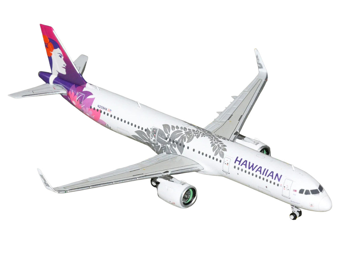 Airbus A321neo Commercial Aircraft "Hawaiian Airlines" (N209HA) White with Purple Tail Graphics 1/400 Diecast Model Airplane by GeminiJets-1