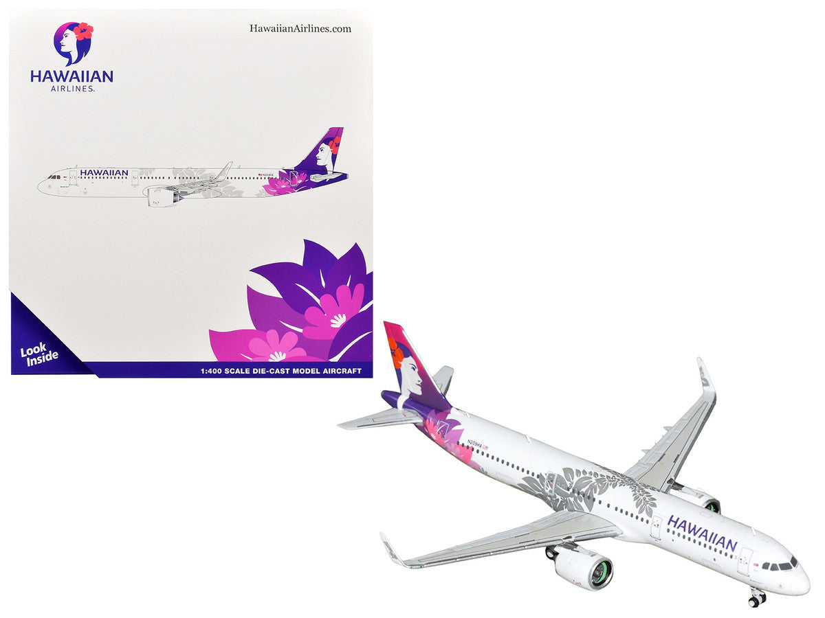 Airbus A321neo Commercial Aircraft "Hawaiian Airlines" (N209HA) White with Purple Tail Graphics 1/400 Diecast Model Airplane by GeminiJets-0