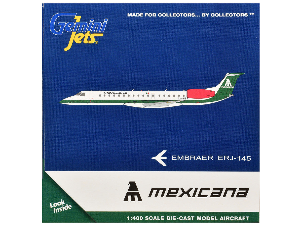 Embraer ERJ-145 Commercial Aircraft "Mexicana de Aviacion" (XA-MBR) White with Green Stripes 1/400 Diecast Model by GeminiJets-2
