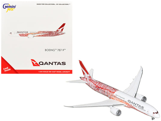 Boeing 787-9 Commercial Aircraft "Qantas - Yam Dreaming" (VH-ZND) White with Red Graphics 1/400 Diecast Model Airplane by GeminiJets-0