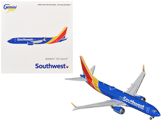 Boeing 737 MAX 8 Commercial Aircraft "Southwest Airlines" (N8788L) Blue with Red and Yellow Stripes 1/400 Diecast Model Airplane by GeminiJets-0
