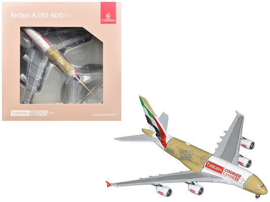 Airbus A380-800 Commercial Aircraft "Emirates Courier Express" (A6-EET) White with Tail Stripes and Package Graphics 1/400 Diecast Model Airplane by GeminiJets-0