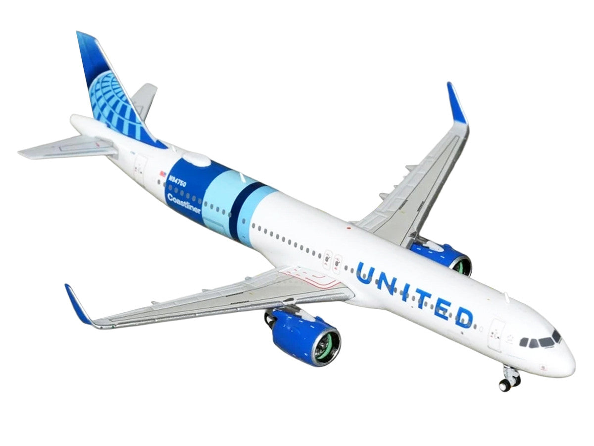 Airbus A321neo Commercial Aircraft "United Airlines Coastliner" (N94750) White with Blue Stripes and Tail 1/400 Diecast Model Airplane by GeminiJets-1
