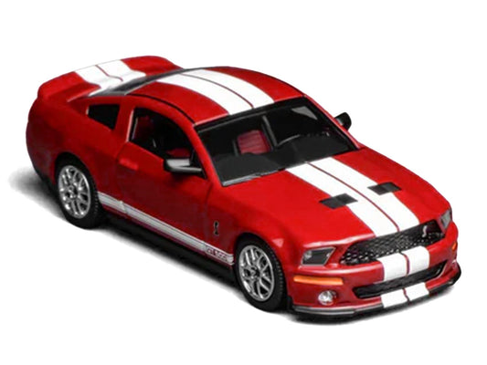 2007 Ford Mustang Shelby GT500 Torch Red with White Stripes 1/64 Diecast Model Car by MotorHelix & Greenlight-0