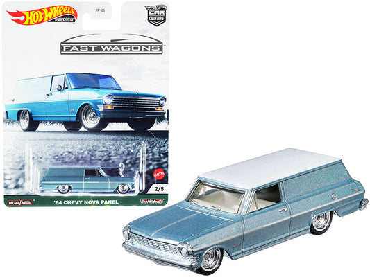 1964 Chevrolet Nova Panel Light Blue Metallic with White Top "Fast Wagons" Series Diecast Model Car by Hot Wheels-0