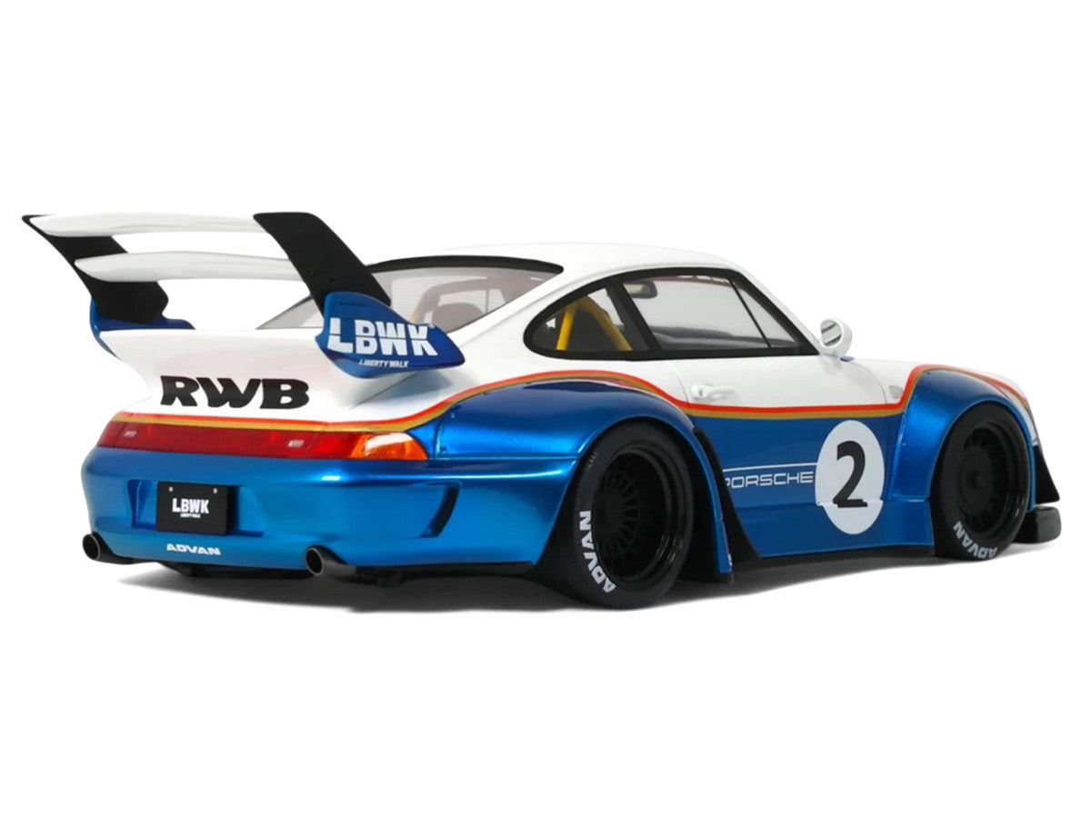 2023 RWB x Liberty Walk 993 #2 White and Blue Metallic with Graphics 1/18 Model Car by GT Spirit-1