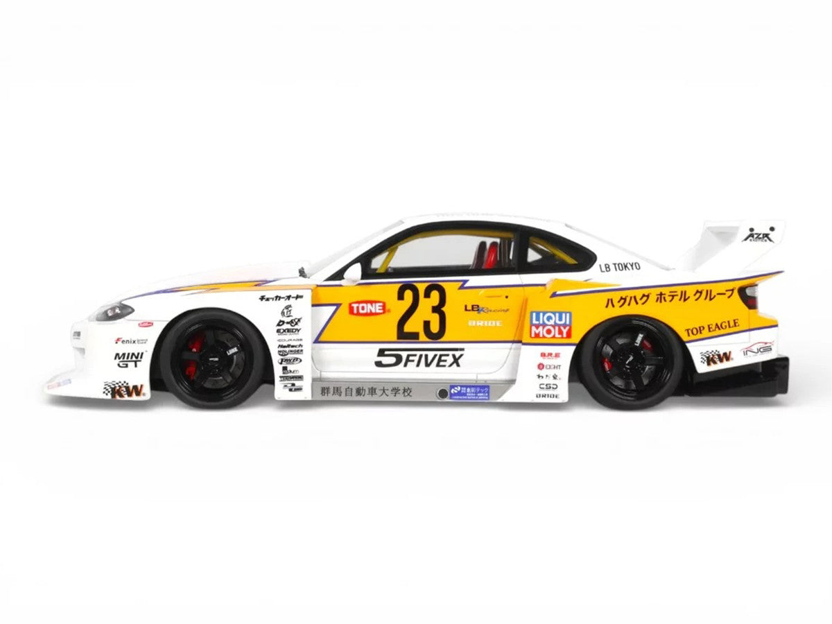2021 Nissan Silvia (S15) LB-Super Silhouette RHD (Right Hand Drive) #23 White with Yellow Stripes 1/18 Model Car by GT Spirit-3