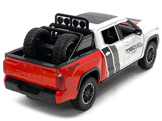 2023 Toyota Tundra TRD 4x4 Pickup Truck White and Red with Black and Gray Stripes with Sunroof and Wheel Rack Limited Edition to 2400 pieces Worldwide 1/24 Diecast Model Car-0