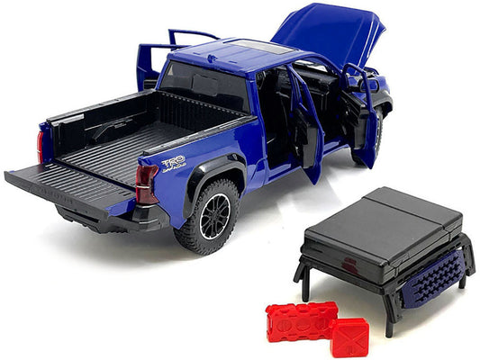 2024 Toyota Tacoma TRD Off-Road Edition Pickup Truck Blue Metallic with Bed Camper 1/24 Diecast Model Car-0