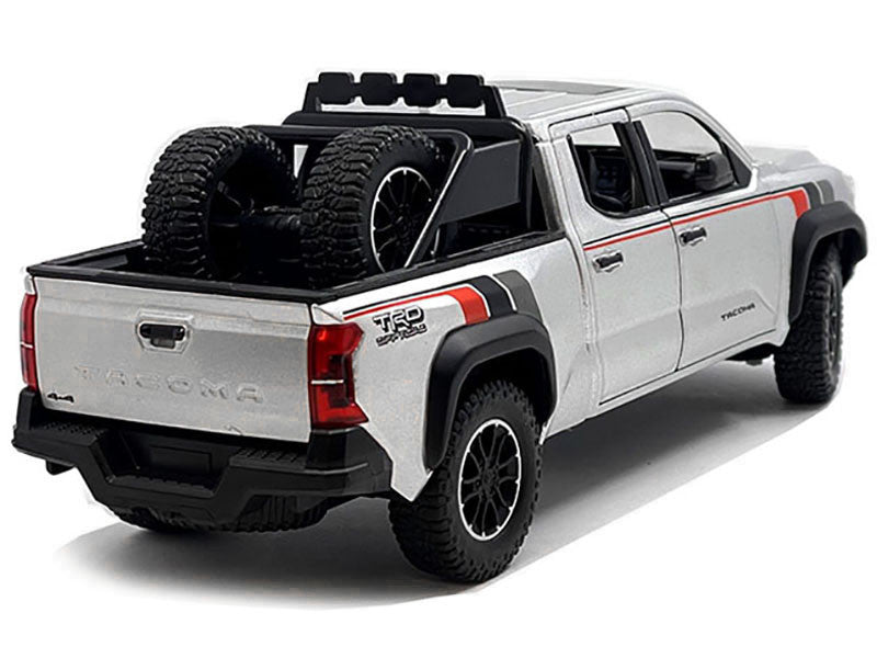 2024 Toyota Tacoma TRD Off Road Edition Pickup Truck Silver Metallic with TRD Stripes with Sunroof and Wheel Rack Limited Edition to 2400 pieces Worldwide 1/24 Diecast Model Car-0