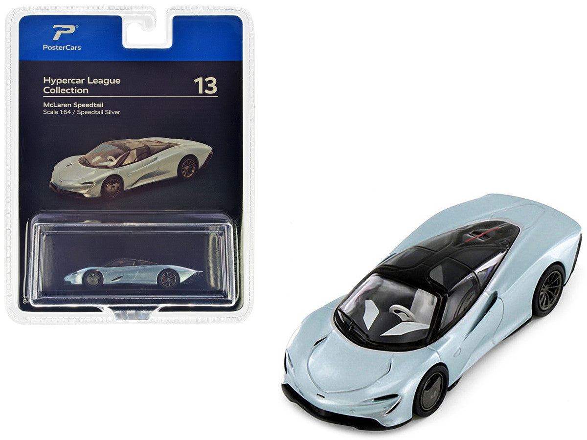 McLaren Speedtail Silver Metallic with Black Top "Hypercar League Collection" 1/64 Diecast Model Car by PosterCars-0