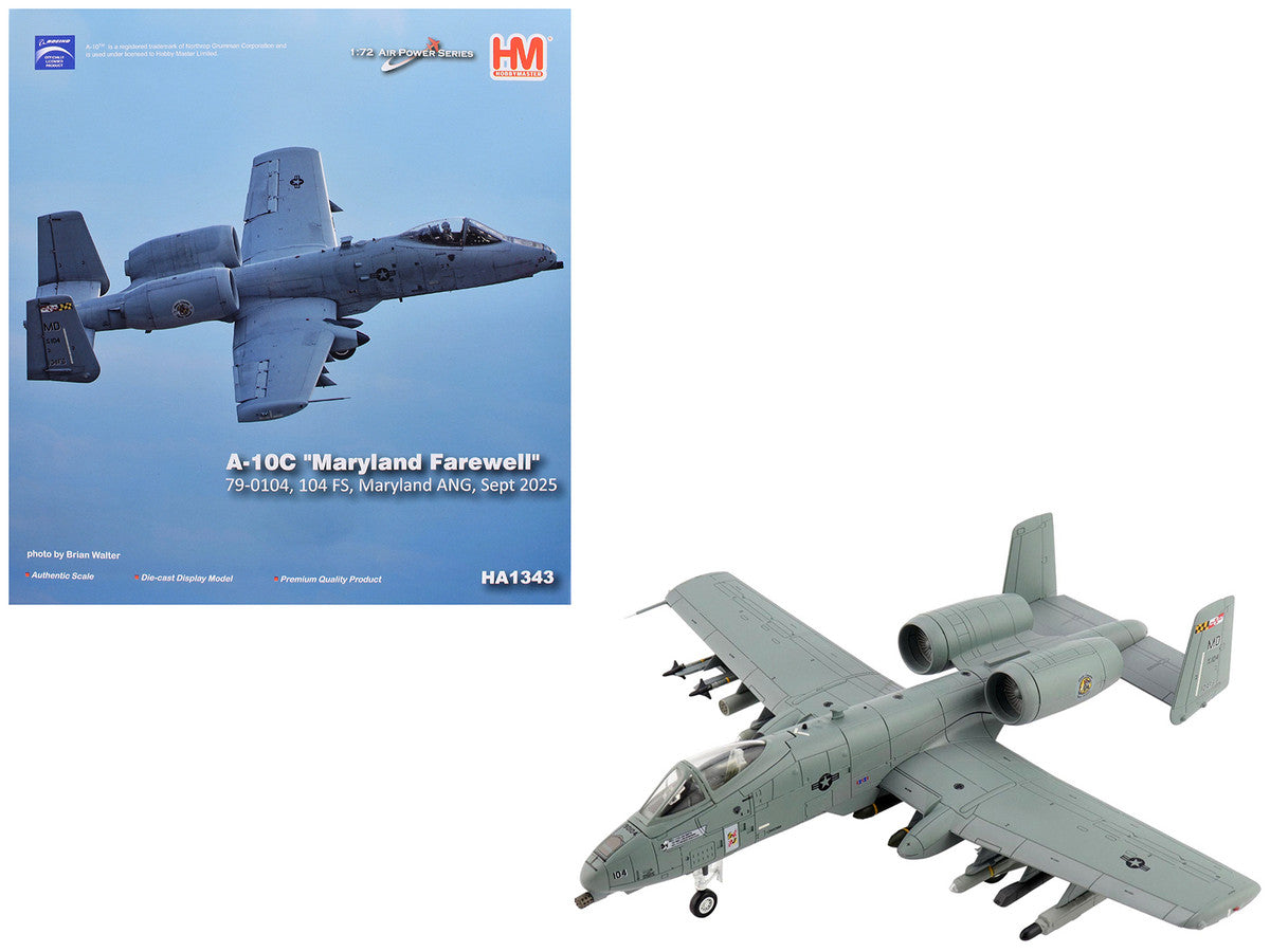 Fairchild Republic A-10C Thunderbolt II Attack Aircraft "80-0283 Maryland Farewell 104 FS Maryland ANG" (2025) United States Air Force "Air Power Series" 1/72 Diecast Model by Hobby Master-0