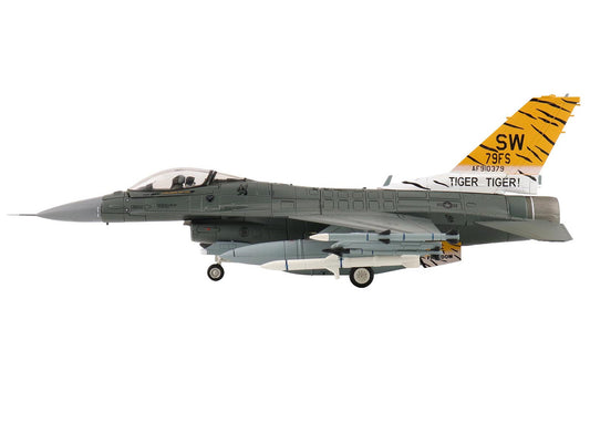 Lockheed F-16CM Fighting Falcon Fighter Aircraft "91-0379 Tiger Tiger 1 79th Fighter Squadron Shaw Air Force Base" (2023) United States Air Force "Air Power Series" 1/72 Diecast Model by Hobby Master-0