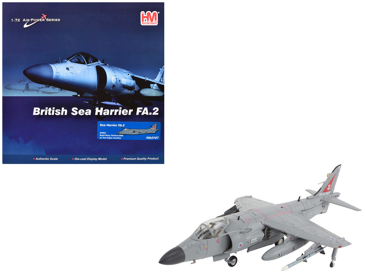 British Aerospace Sea Harrier FA.2 Aircraft with Sea Eagle Missiles "ZH804 Fairford" (2002) British Royal Navy "Air Power Series" 1/72 Diecast Model by Hobby Master-3