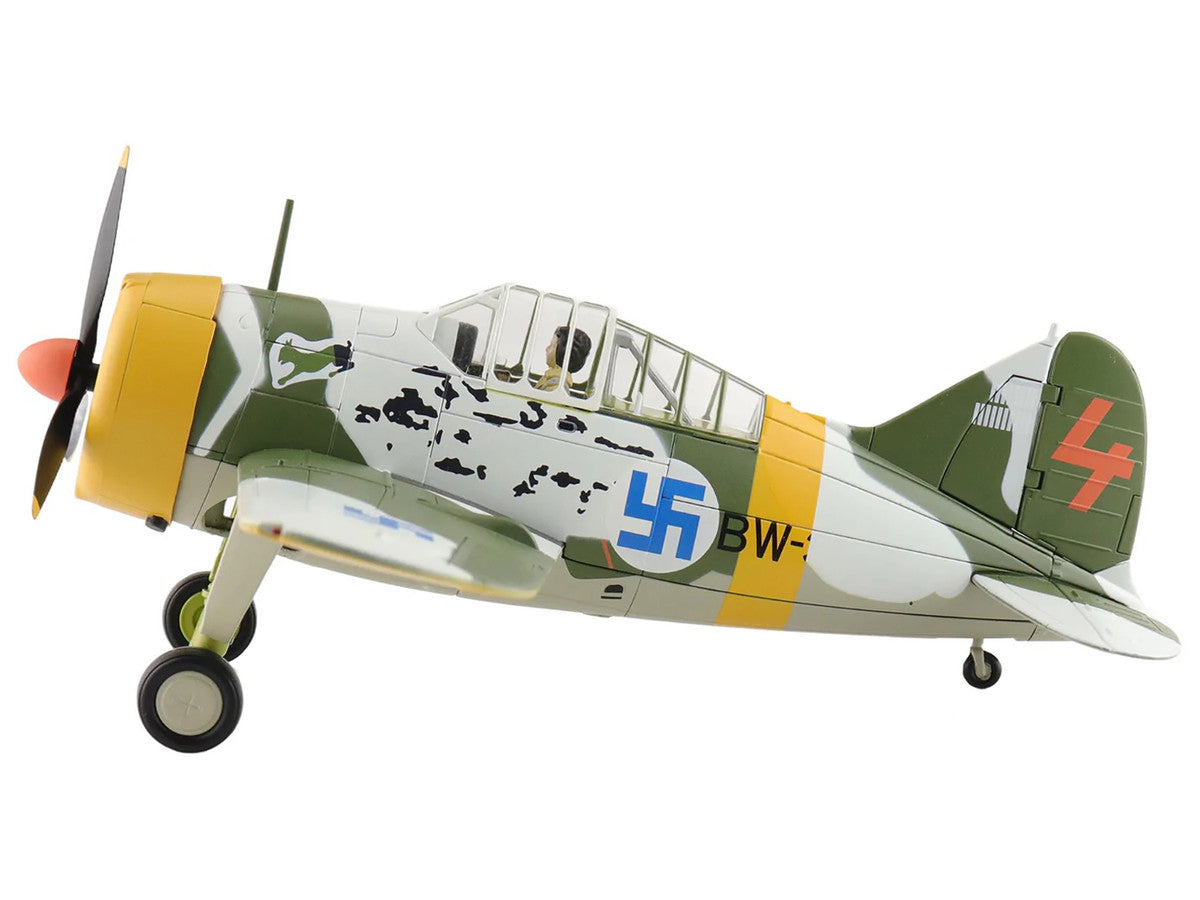 Brewster F2A Model 239 "Buffalo" Fighter Aircraft "BW364 LeLv 24 flown by Warrant Officer Ilmari Juutilainen" (1942) Finnish Air Force "Air Power Series" 1/48 Diecast Model by Hobby Master-3