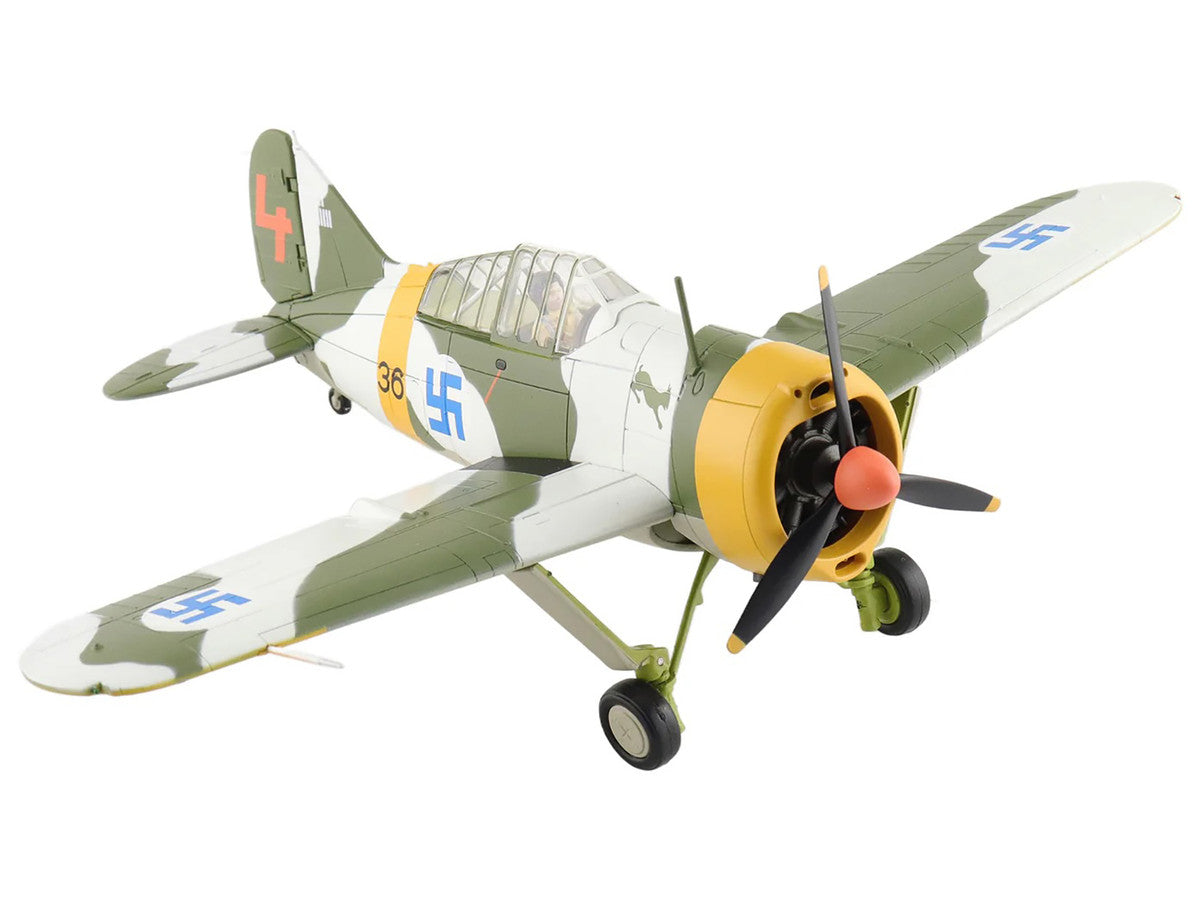 Brewster F2A Model 239 "Buffalo" Fighter Aircraft "BW364 LeLv 24 flown by Warrant Officer Ilmari Juutilainen" (1942) Finnish Air Force "Air Power Series" 1/48 Diecast Model by Hobby Master-2
