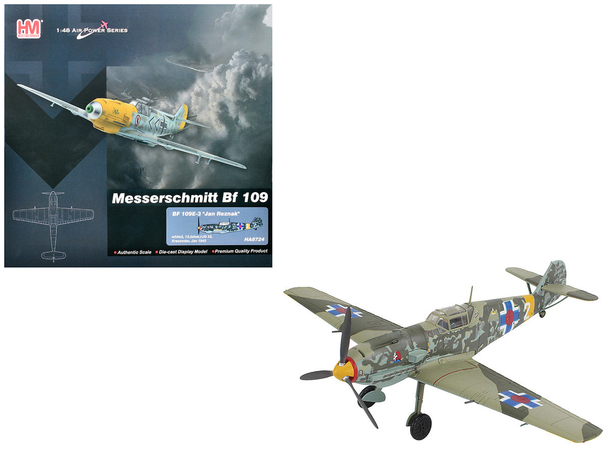 Messerschmitt Bf 109E-3 Fighter Aircraft "White 2 Jan Reznak 13.(slow)/JG 52 Kraznodar USSR" (1943) German Luftwaffe "Air Power Series" 1/48 Diecast Model by Hobby Master-0