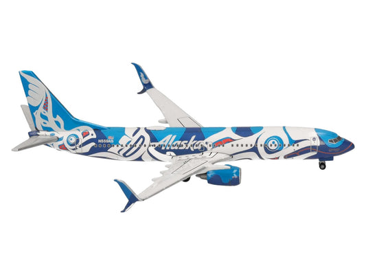 Boeing 737-800 Commercial Aircraft "Alaska Airlines - Salmon People Livery" (N559AS) Blue and White 1/500 Diecast Model Airplane by Herpa-0