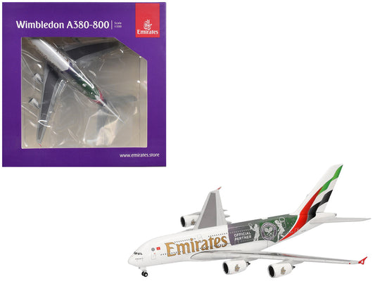 Airbus A380-800 Commercial Aircraft "Emirates Airlines - Wimbledon Official Partner" (A6-EOE) White with Graphics 1/500 Diecast Model Airplane by Herpa-0