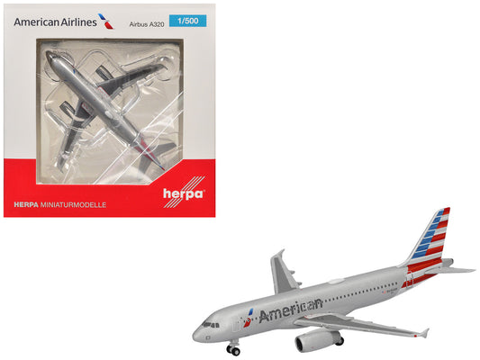 Airbus A320 Commercial Aircraft "American Airlines" (N680AW) Silver with Blue and Red Tail 1/500 Diecast Model Airplane by Herpa-0