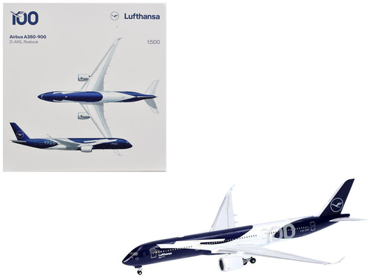 Airbus A350-900 Commercial Aircraft "Lufthansa 100 Years" (D-AIXL) Blue with Graphics 1/500 Diecast Model Airplane by Herpa-0