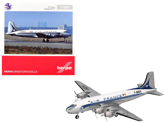 Douglas DC-4 Commercial Aircraft "Air France" (F-BHEH) White with Blue Stripes 1/200 Diecast Model by Herpa-0