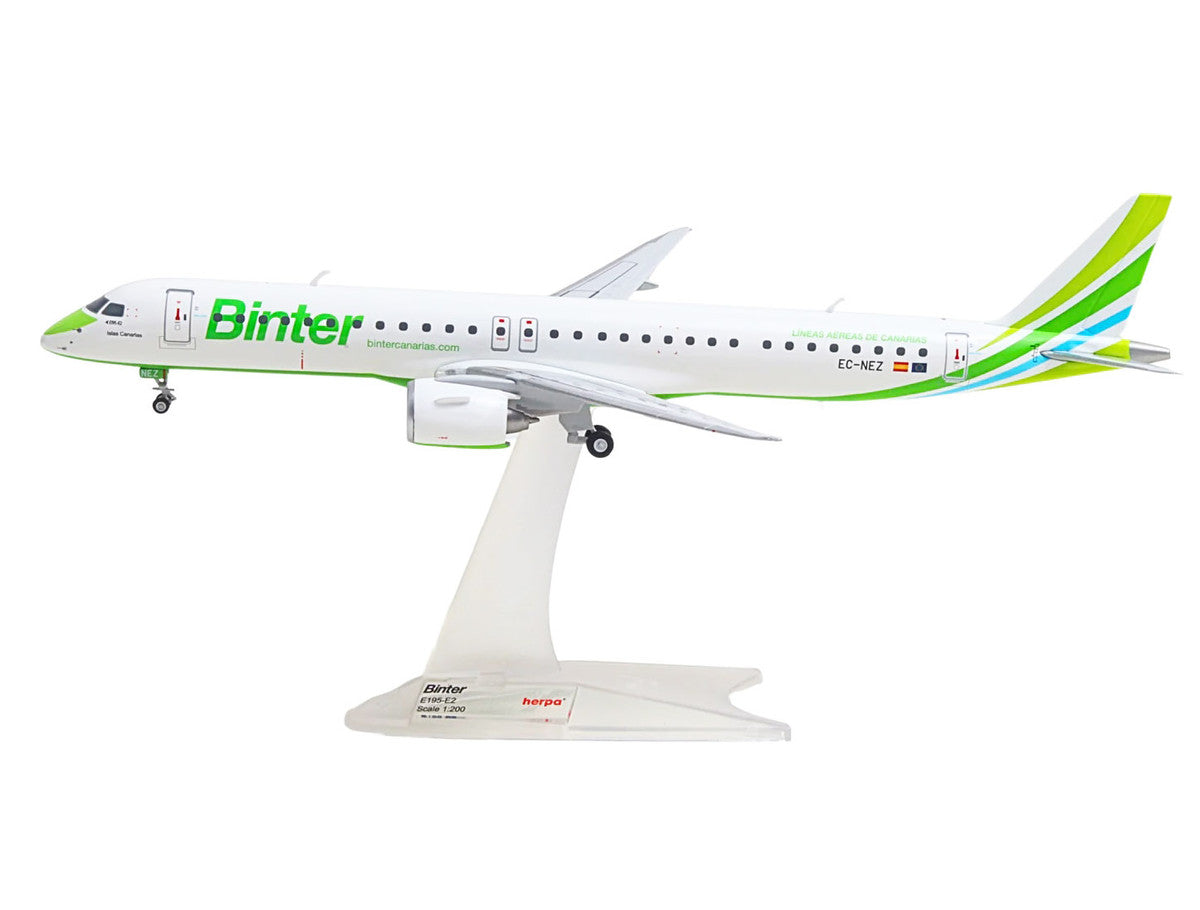 Embraer E195-E2 Commercial Aircraft "Binter Canarias" (EC-NEZ) White with Green Striped Tail 1/200 Diecast Model by Herpa-0