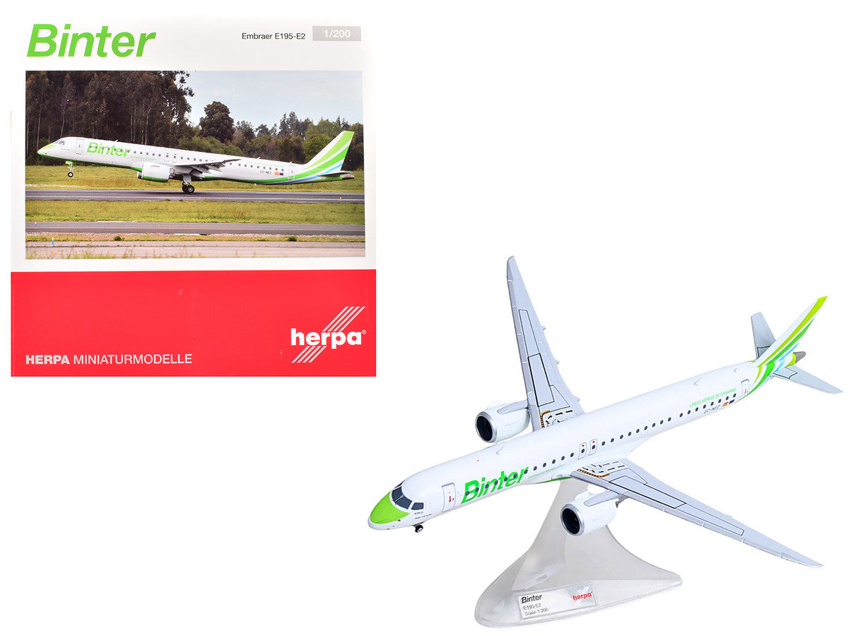 Embraer E195-E2 Commercial Aircraft "Binter Canarias" (EC-NEZ) White with Green Striped Tail 1/200 Diecast Model by Herpa-3