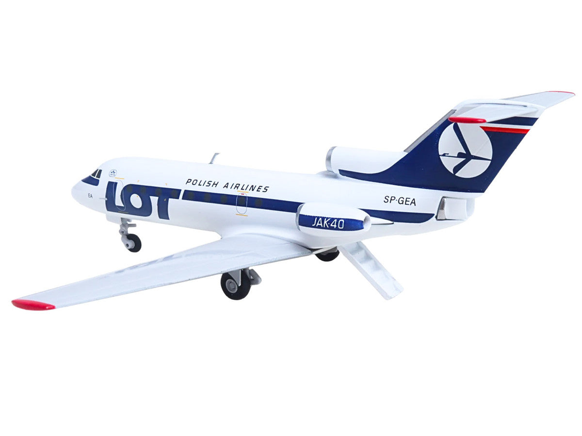 Yakovlev Yak-40 Commercial Aircraft "LOT Polish Airlines" (SP-GEA) White with Blue Stripes and Tail 1/200 Diecast Model by Herpa-0