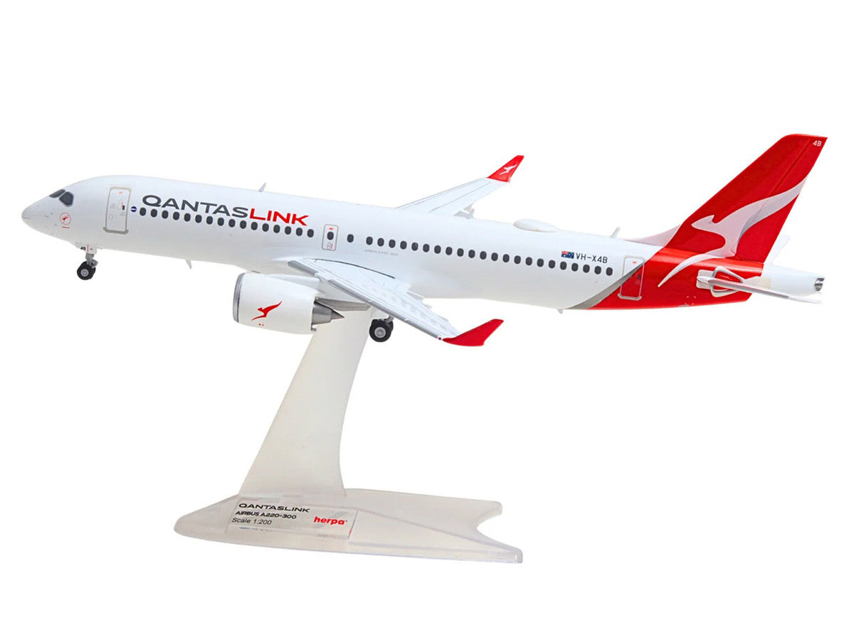 Airbus A220-300 Commercial Aircraft "QantasLink" (VH-X4B) White with Red Tail 1/200 Diecast Model by Herpa-0
