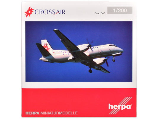 Saab 340 Commercial Aircraft "Crossair" (HB-AKN) White with Tail Graphics 1/200 Diecast Model Airplane by Herpa-0