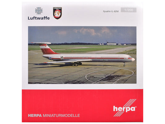 Ilyushin IL-62M Commercial Aircraft "German Luftwaffe" (11+22) White with Red Stripes 1/200 Diecast Model Airplane by Herpa-0