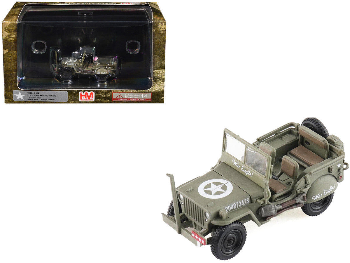 U.S. 1/4 ton Military Vehicle Olive Drab "Gen. George Patton US 3rd Army War Eagle" (1945) United States Army "Ground Power Series" 1/72 Diecast Model by Hobby Master-4