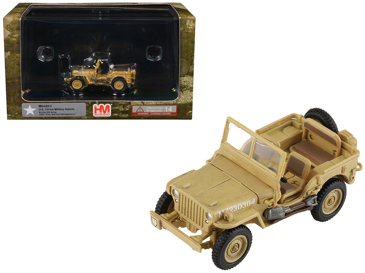 U.S. 1/4 ton Military Vehicle Desert Sand "British 8th Army Gen. Bernard Montgomery Sicily" (1943) Royal Army "Ground Power Series" 1/72 Diecast Model by Hobby Master-4