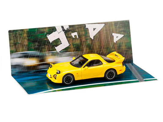 Mazda RX-7 (FD3S) RHD (Right Hand Drive) Yellow "Initial D" (1995-2013) Manga "Diorama Set Series" 1/64 Diecast Model Car by Hobby Japan-0