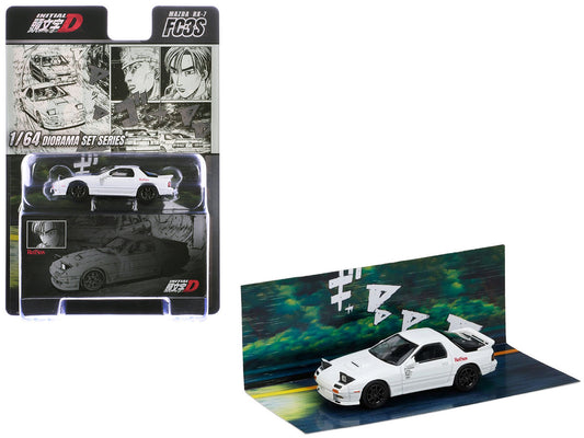 Mazda RX-7 (FC3S) RHD (Right Hand Drive) "RedSuns" White "Ryosuke Takahashi VS Kyoichi Sudou - Initial D" (1995-2013) Manga "Diorama Set Series" 1/64 Diecast Model Car by Hobby Japan-0