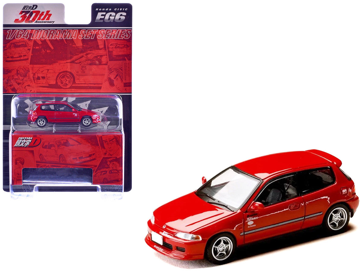 Honda Civic (EG6) RHD (Right Hand Drive) "Myogi Night Kids" Red "Initial D" (1995-2013) Manga "Diorama Set Series" 1/64 Diecast Model car by Hobby Japan-4