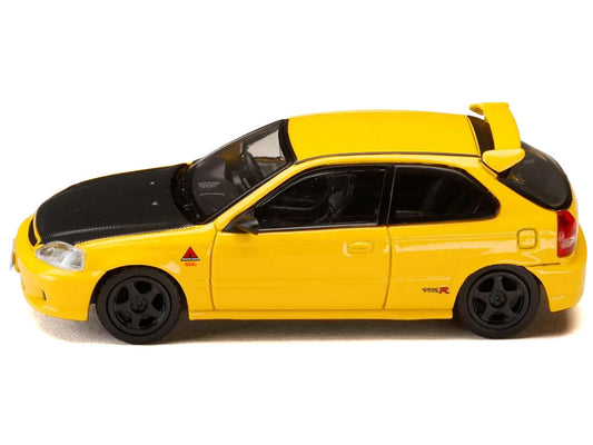 Honda Civic (EK9) RHD (Right Hand Drive) Yellow with Carbon Hood "Initial D" (1995-2013) Manga "Diorama Set Series" 1/64 Diecast Model car by Hobby Japan-0