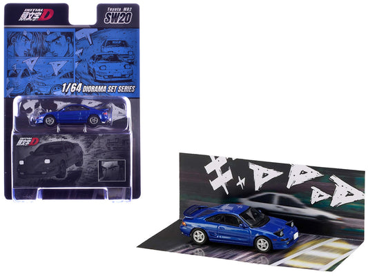 Toyota MR2 (SW20) RHD (Right Hand Drive) Blue Metallic "Kai Kogashiwa VS Takumi Fujiwara - Initial D" (1995-2013) Manga "Diorama Set Series" 1/64 Diecast Model Car by Hobby Japan-0