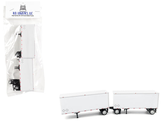 28' Dry Van Double Pup Trailers White Set of 2 pieces 1/87 (HO) Scale Plastic Model by HO Logistics-0