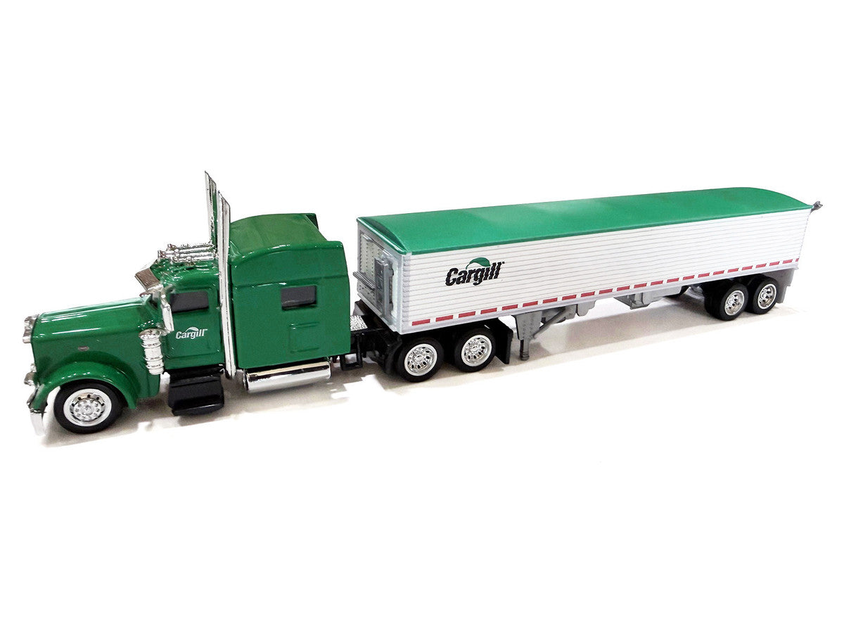 Peterbilt 389 Truck Tractor with Sleeper Cab "Cargill" Green and Covered Grain Trailer White with Green Tarp Combo Set 1/87 (HO) Plastic Model Car by HO Logistics-0