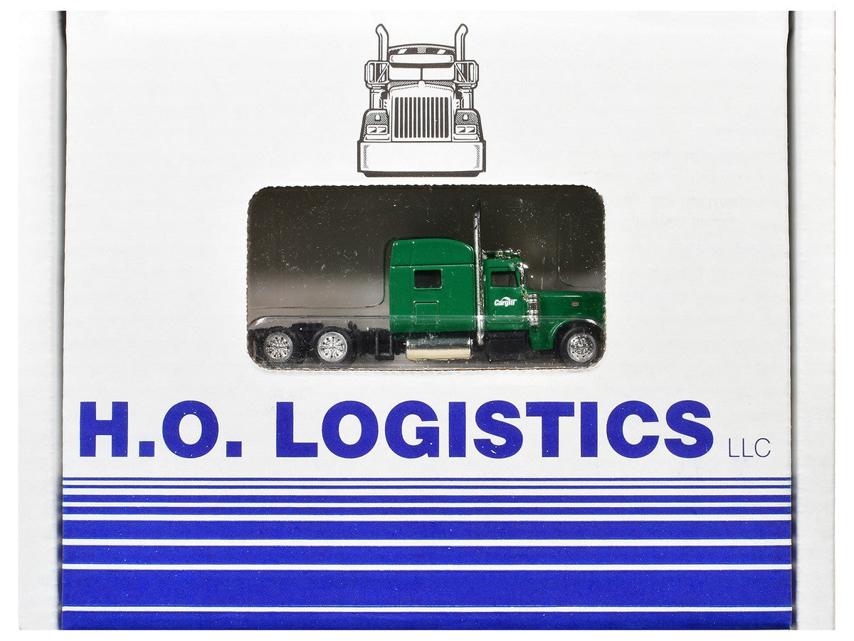 Peterbilt 389 Truck Tractor with Sleeper Cab "Cargill" Green and Covered Grain Trailer White with Green Tarp Combo Set 1/87 (HO) Plastic Model Car by HO Logistics-1
