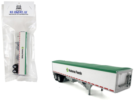 Covered Grain Trailer White with Green Tarp "Nutrena Feeds" 1/87 (HO) Plastic Model Car by HO Logistics-0