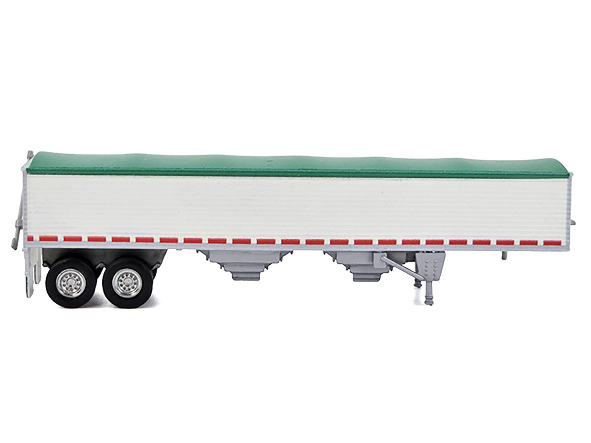 Covered Grain Trailer White with Green Tarp 1/87 (HO) Plastic Model Car by HO Logistics-1