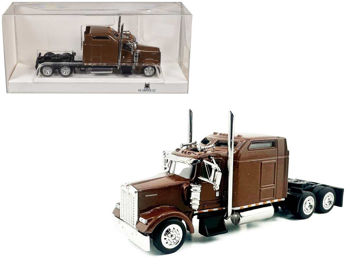 Kenworth W900L Truck Tractor with Sleeper Cab Brown Metallic 1/87 (HO) Scale Plastic Model Car by HO Logistics-0