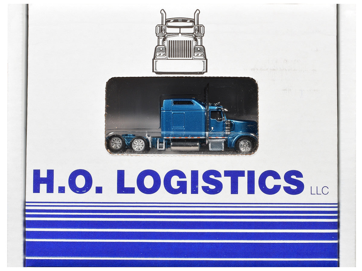 Kenworth W900L Truck Tractor with Sleeper Cab Blue Metallic and Pneumatic Tank Trailer Combo Set 1/87(HO) Plastic Model Car by HO Logistics-1