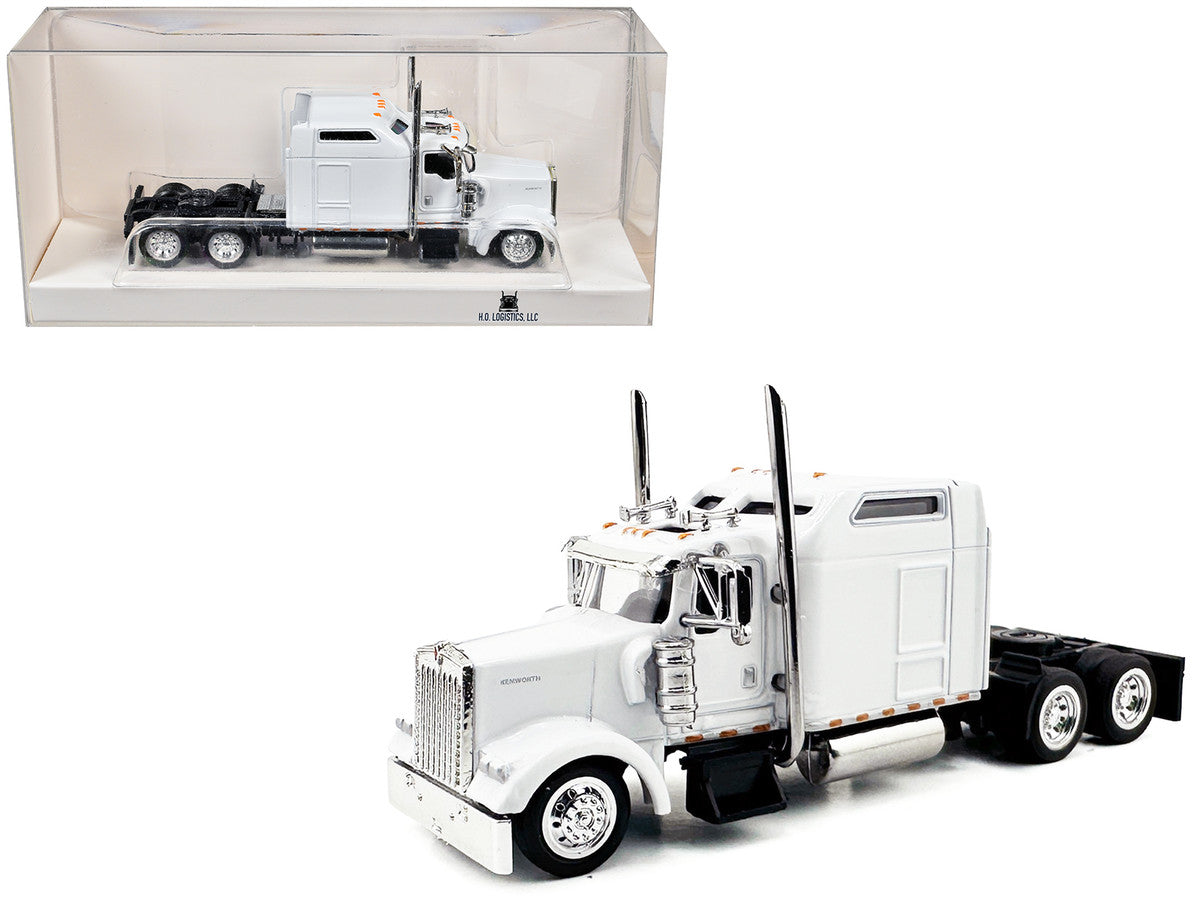 Kenworth W900L Truck Tractor with Sleeper Cab White 1/87 (HO) Scale Plastic Model Car by HO Logistics-0